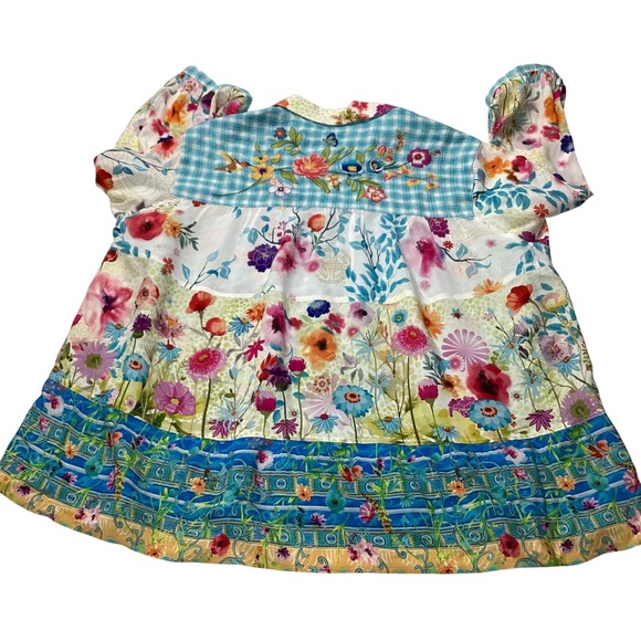 John Mark 3X Embroidered Gingham Floral Blouse 3/4 Sleeve Boho Top - Picture 2 of 8